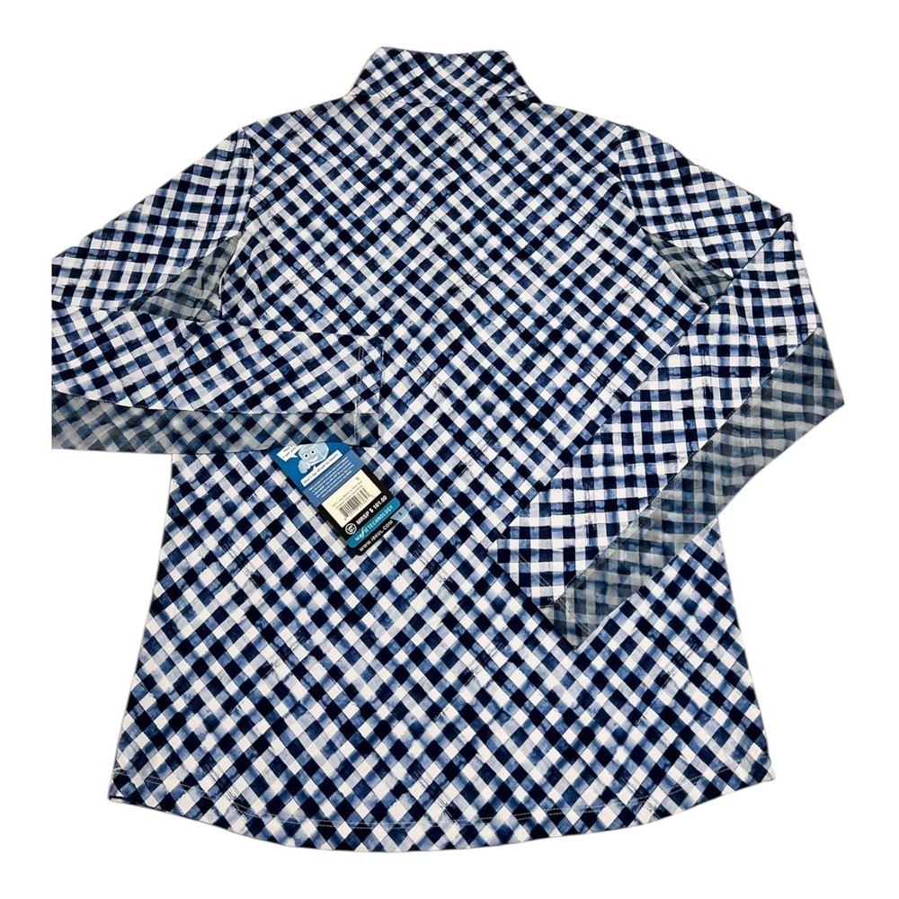 IBKUL Navy/White Gingham Mock‎ Zip Long Sleeve Top UPF 50 Small NWT - Picture 10 of 16